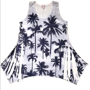 PRETTY WOMAN ASSYMETRICAL MINI DRESS BOHO PALM TREES SLEEVELESS WOMENS MEDIUM